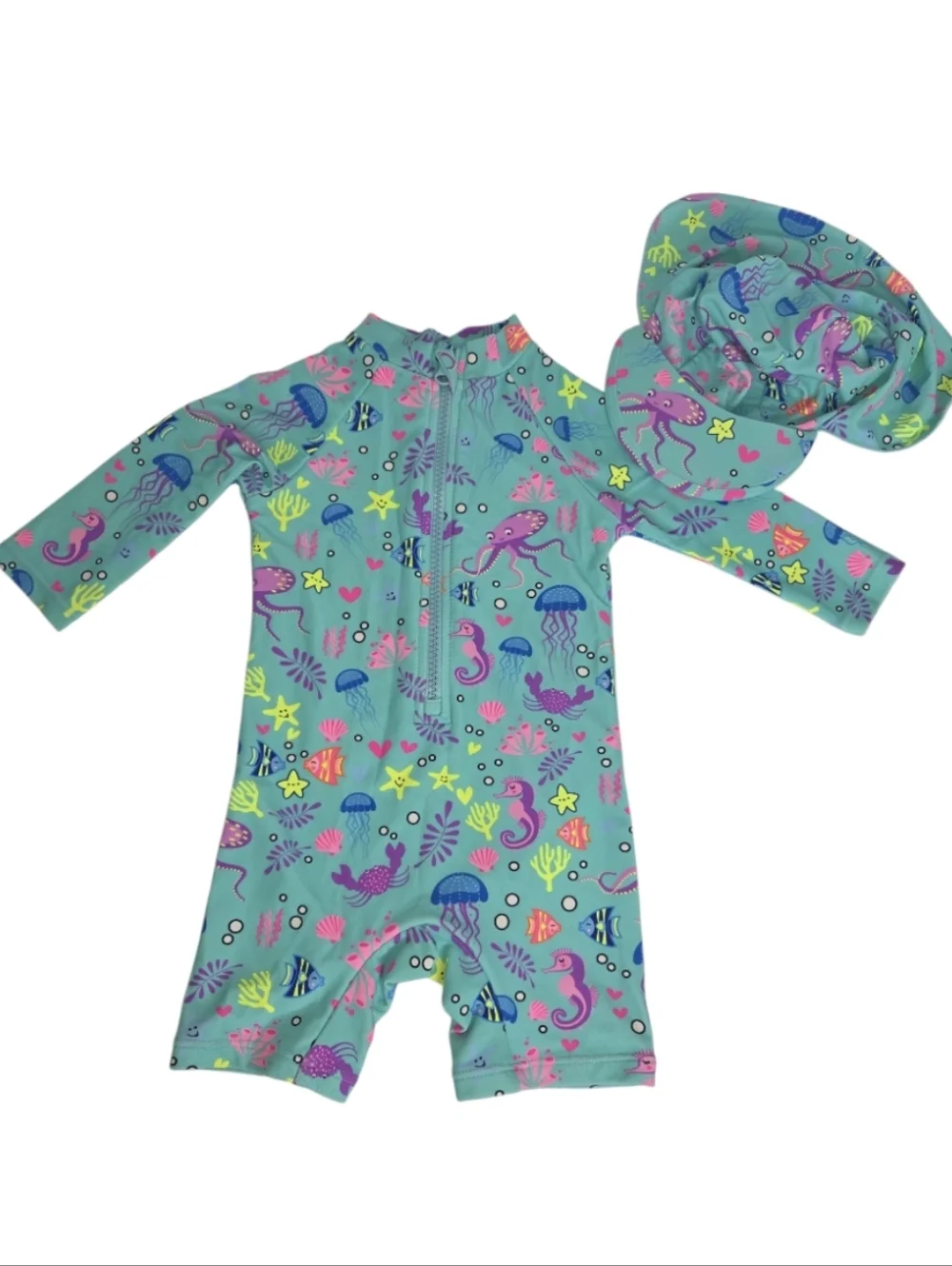 Up And Fast One Piece Infant Sea Creature Swimsuit And Hat Size 6-9 Months